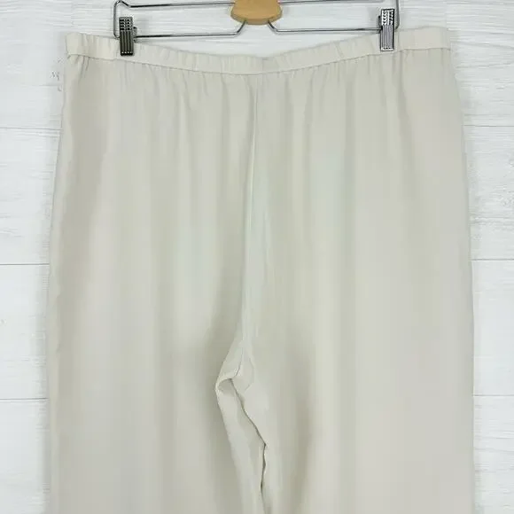 Eileen Fisher Size XL Silk Georgette Crepe Cropped Pants Wide Leg Pull On Bone - Picture 8 of 16